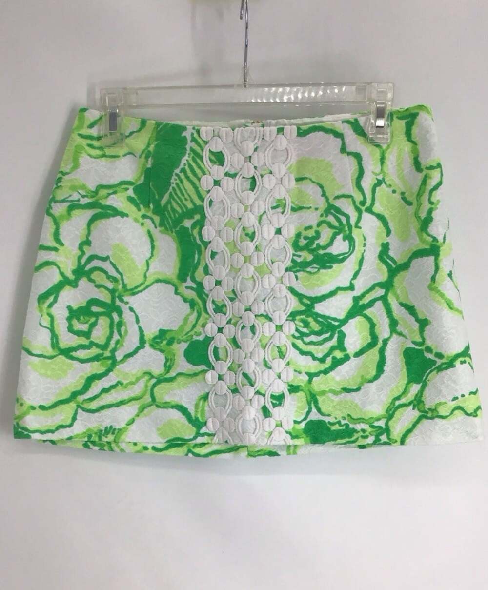 Lilly Pulitzer Tate Heartbreakers Tropical Skirt Embroidered Resort Green Size 4